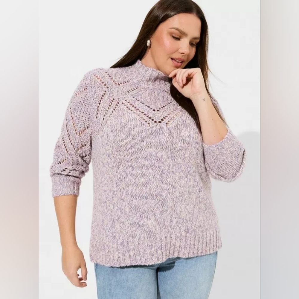 TORRID Pullover Turtleneck Pointelle Sweater Women Size 0 = Large Or 12 Purple